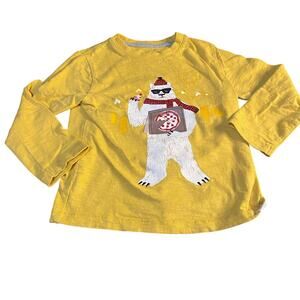 Gap yellow polar bear eating pizza winter long sleeve shirt SIZE 3